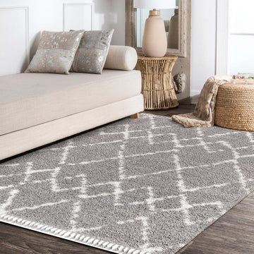 Mercer Shag Plush Tassel Moroccan Tribal Geometric Trellis Area Rug